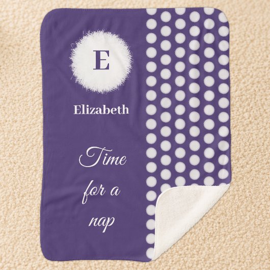 Couverture Sherpa Monogramme violet et blanc, c'est l'heure de la si
