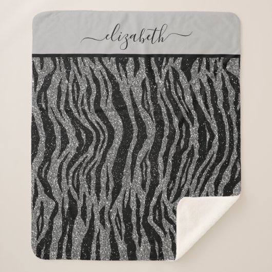 Couverture Sherpa Monogramme Zebra Imprimer noir et gris argent (Devant)