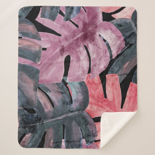 Couverture Sherpa Monstère monochrome : Aquarelle Motif tropical. (Devant)
