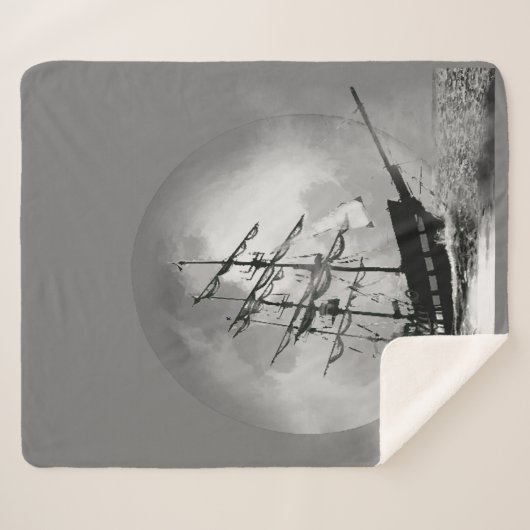 Couverture Sherpa Moon Night Sky Voilier Bateau Haunted Graphic Art (Devant (Horizontal))