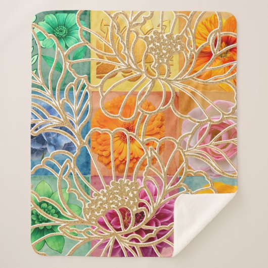 Couverture sherpa Mosaïque Florale Dorée (Devant)
