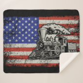 Couverture Sherpa Moteur de train à vapeur sur drapeau américain (Devant (Horizontal))