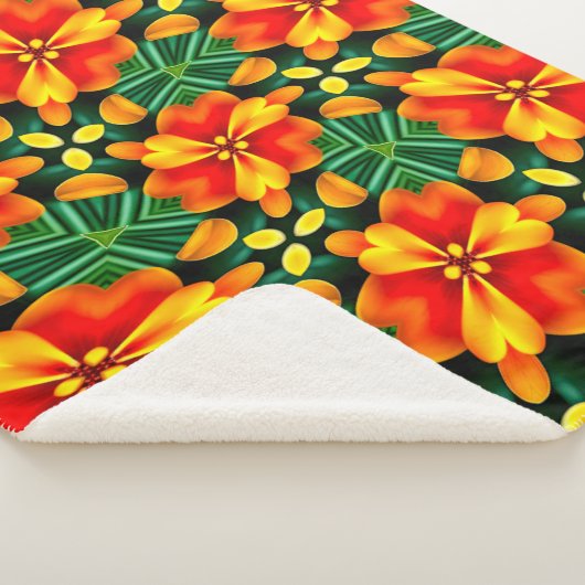 Couverture Sherpa Motif à fleurs orange (3/4)