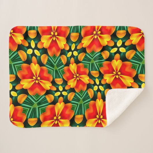 Couverture Sherpa Motif à fleurs orange (Devant (Horizontal))