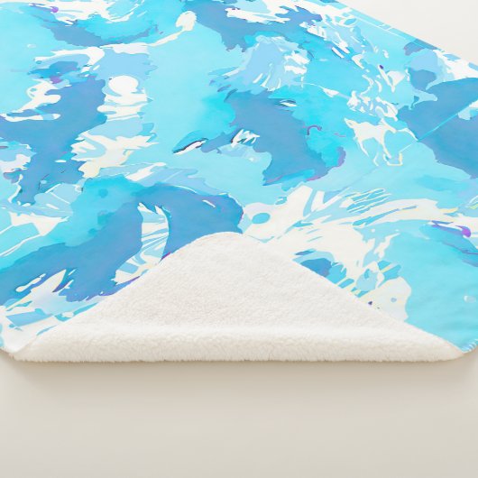 Couverture Sherpa Motif abstrait bleu clair et blanc (3/4)