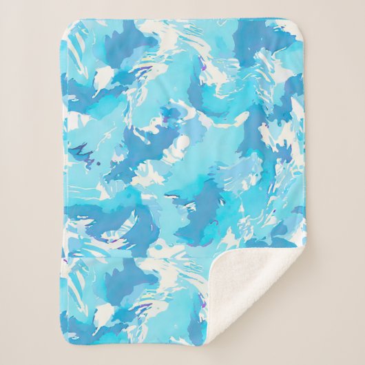 Couverture Sherpa Motif abstrait bleu clair et blanc (Devant)