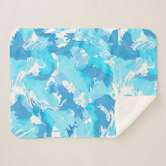 Couverture Sherpa Motif abstrait bleu clair et blanc (Devant (Horizontal))