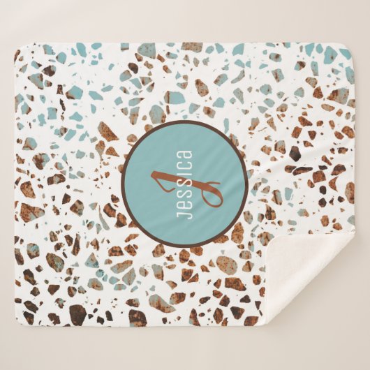 Couverture Sherpa Motif Abstrait customisé Terrazzo Brown et bleu (Devant (Horizontal))