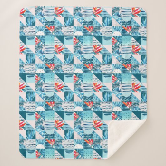 Couverture Sherpa Motif abstrait géométrique turquoise tropical (Devant)