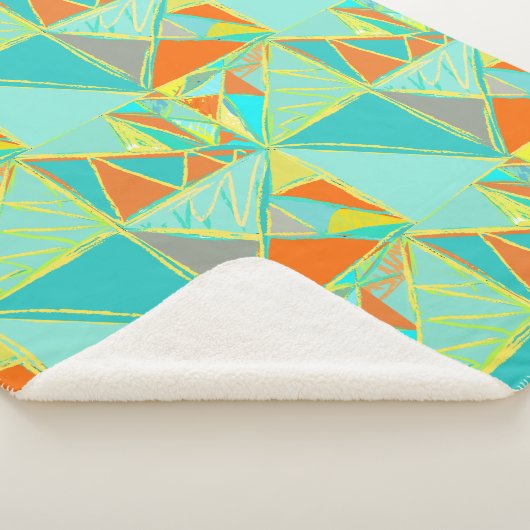 Couverture Sherpa Motif Abstrait Turquoise Orange Jaune Triangle (3/4)