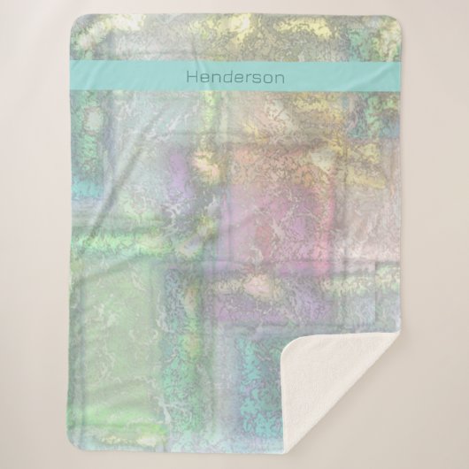 Couverture Sherpa Motif Abstrait vert bleu rose texturé (Devant)