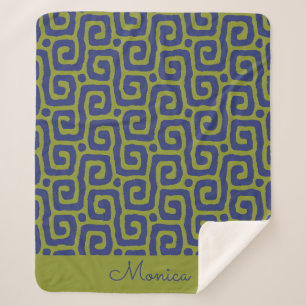 Couverture Sherpa Motif abstrait vert olive et bleu