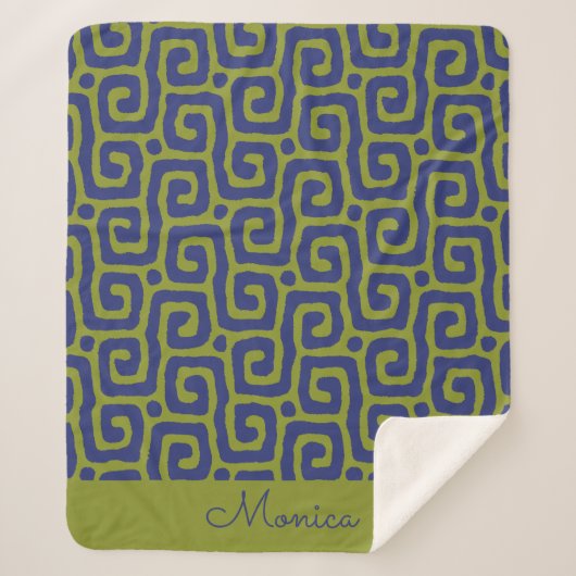 Couverture Sherpa Motif abstrait vert olive et bleu (Devant)