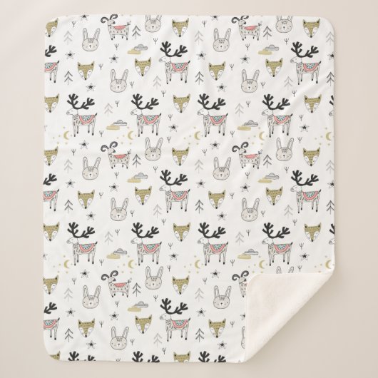 Couverture Sherpa Motif animal de griffonnage de région boisée (Devant)