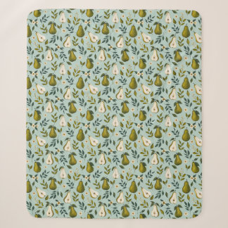Couverture Sherpa Motif aquarelle de poire verte sur fond bleu pouss