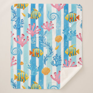 Couverture Sherpa Motif aquarelle nautique rétro (11)