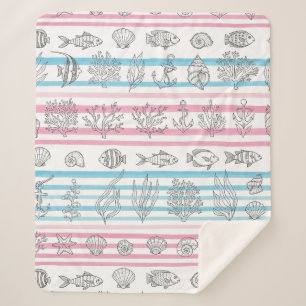 Couverture Sherpa Motif aquarelle nautique rétro (12)