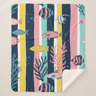 Couverture Sherpa Motif aquarelle nautique rétro (7)