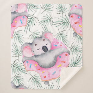 Couverture Sherpa Motif aquarelle peint à la main avec koala tropica