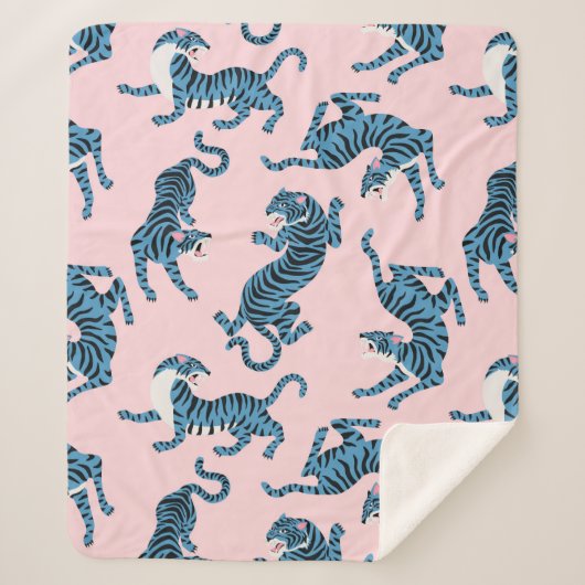 Couverture Sherpa Motif asiatique de tigre bleu (Devant)