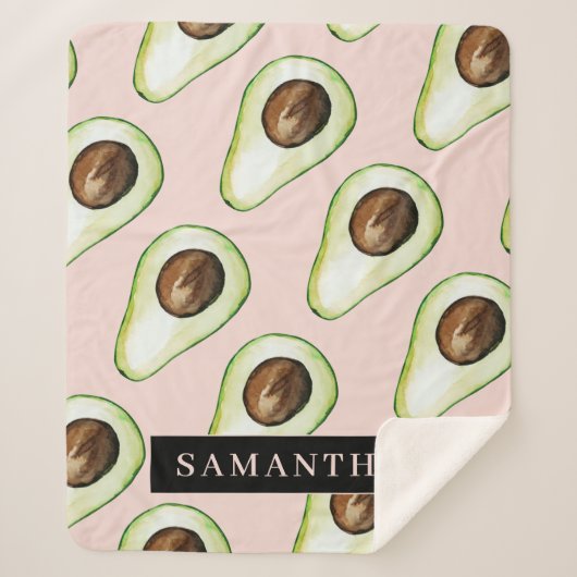 Couverture Sherpa Motif Avocado Rose Et Vert Moderne Avec Nom (Devant)