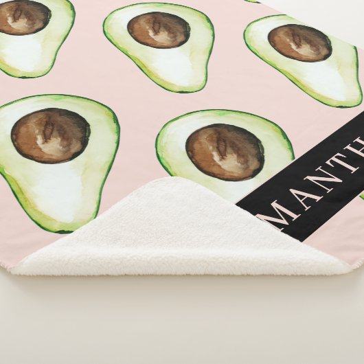 Couverture Sherpa Motif Avocado Rose Et Vert Moderne Avec Nom (3/4)