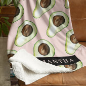 Couverture Sherpa Motif Avocado Rose Et Vert Moderne Avec Nom