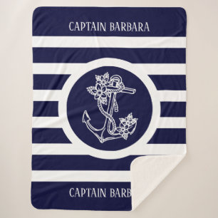 Couverture Sherpa Motif Bleu Avec Ancre Nautique Bateau