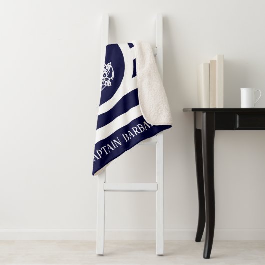 Couverture Sherpa Motif Bleu Avec Ancre Nautique Bateau (En situation)