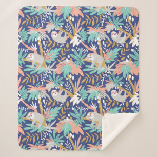 Couverture Sherpa Motif bleu tropical de paresse