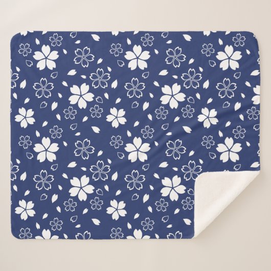 Couverture Sherpa Motif Blue Sakura (Devant (Horizontal))