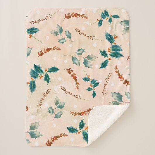 Couverture Sherpa Motif Boho de feuilles de Noël (Devant)