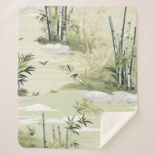 Couverture Sherpa Motif botanique de la forêt de bambou Zen (1)