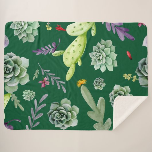 Couverture Sherpa Motif Cactus 3 (Devant (Horizontal))
