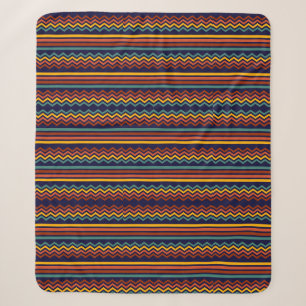 Couverture Sherpa Motif chevron rayé rétro navy et moutarde des anné