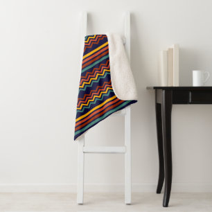 Couverture Sherpa Motif chevron rayé rétro navy et moutarde des anné