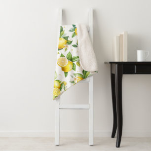 Couverture Sherpa Motif citron, Fleurs de citron, Feuilles, Citrus