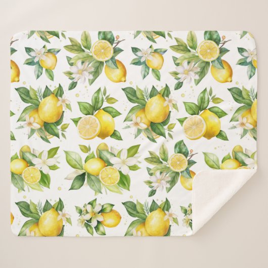 Couverture Sherpa Motif citron, Fleurs de citron, Feuilles, Citrus (Devant (Horizontal))