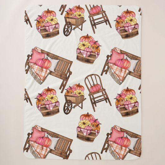 Couverture Sherpa Motif Citrouille rose rustique (Devant)