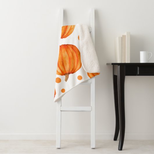Couverture Sherpa Motif citrouille transparent (En situation)