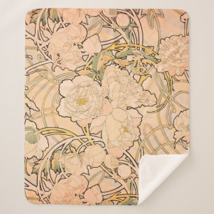 Couverture Sherpa Motif classique Art nouveau de jardin de pivoines 