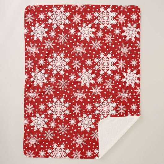 Couverture Sherpa Motif classique de Noël Red & White Snowflake (Devant)