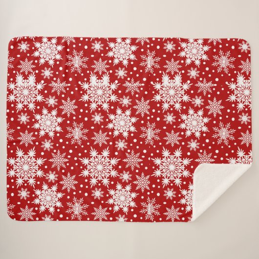 Couverture Sherpa Motif classique de Noël Red & White Snowflake (Devant (Horizontal))