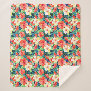 Couverture Sherpa Motif coloré de ketmie