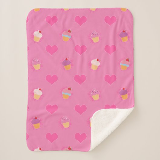 Couverture Sherpa Motif Cupcake rose (Devant)