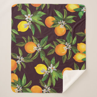 Couverture Sherpa Motif d'agrumes, Oranges Vintages de citrons.