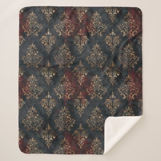Couverture Sherpa Motif Damask Noir Or Persan (2) (Devant)