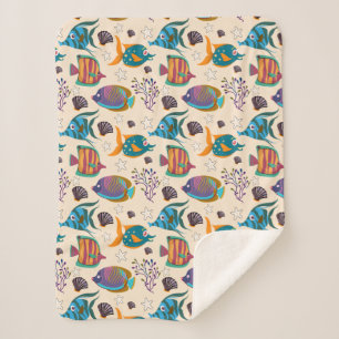 Couverture Sherpa Motif d'animaux aquatiques vie sous-marine océan