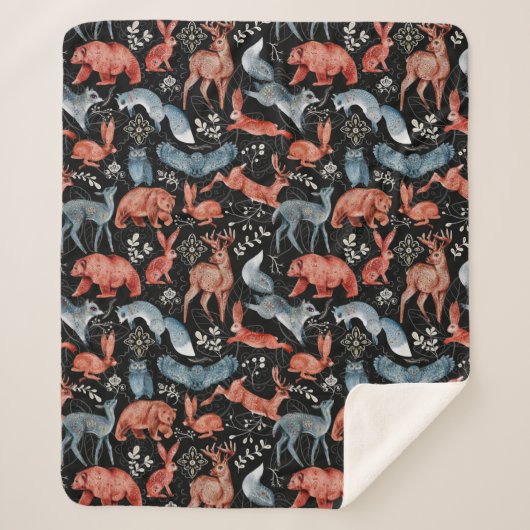 Couverture Sherpa Motif d'animaux de la forêt complexe (Devant)