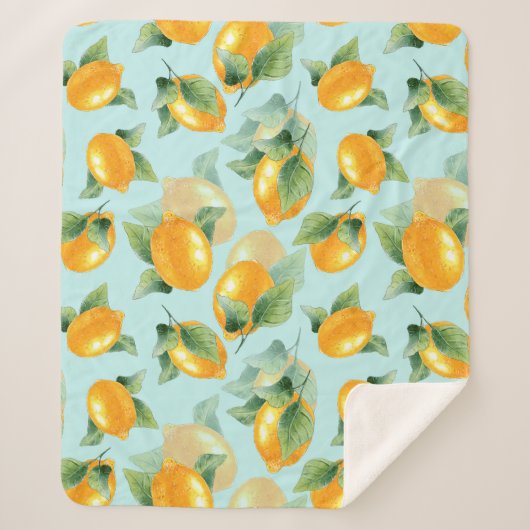Couverture Sherpa Motif d'aquarelle avec citrons et feuilles. Seamel (Devant)